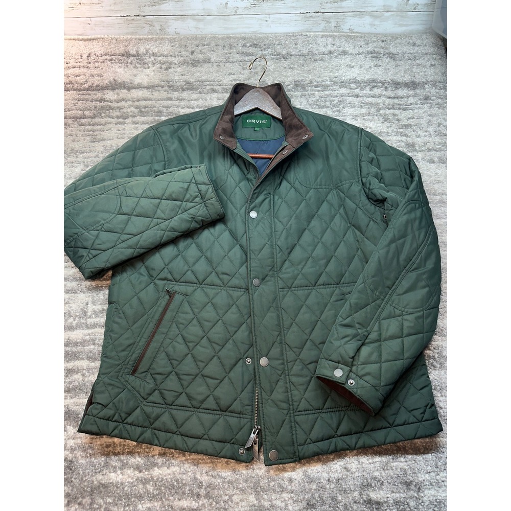 Orvis Quilted Jacket Women L Green Barn Field Full Zip Snap 3EMH 298469 F22